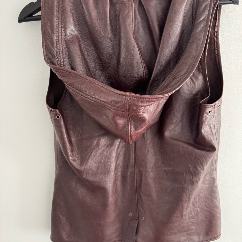 Women's Brown Leather Vest with Hood - Picture 4 of 8